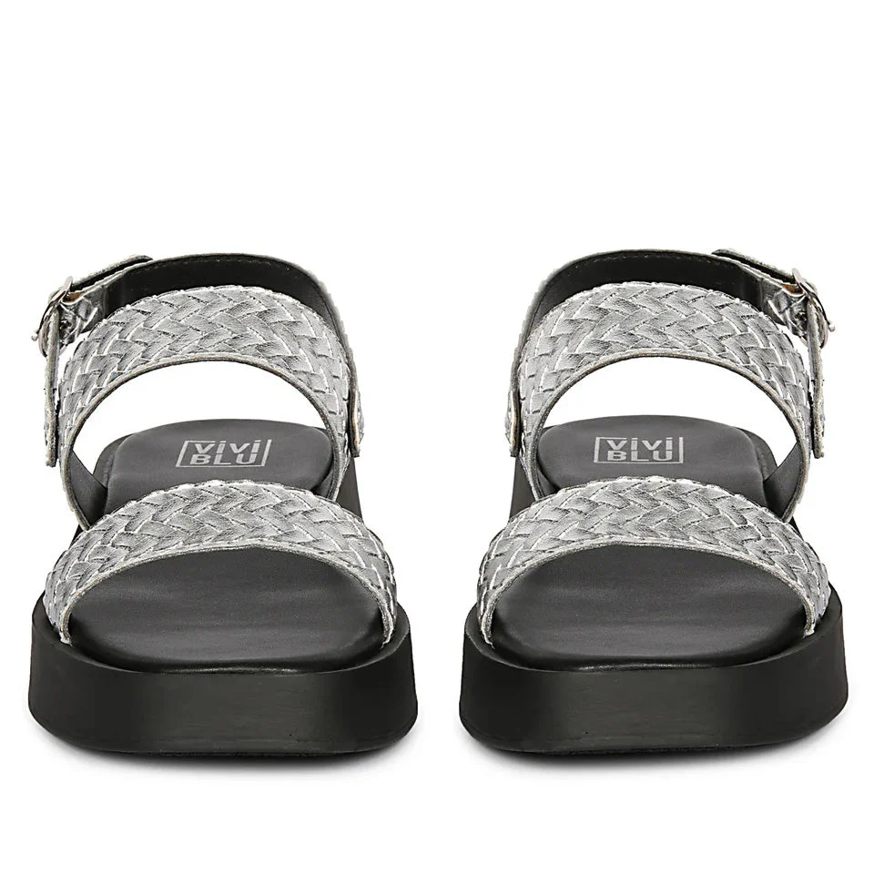 Genisa Silver Leather Flat Sandals - Image 4