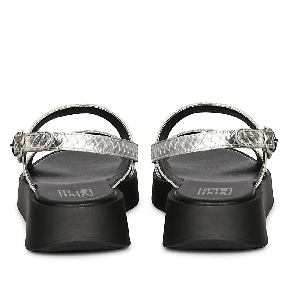 Genisa Silver Leather Flat Sandals - Image 5