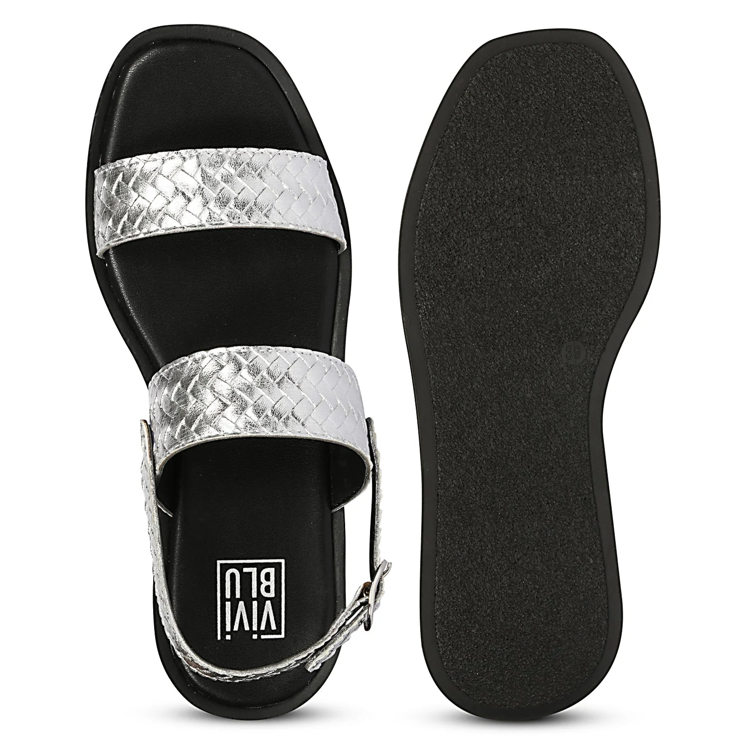 Genisa Silver Leather Flat Sandals - Image 6