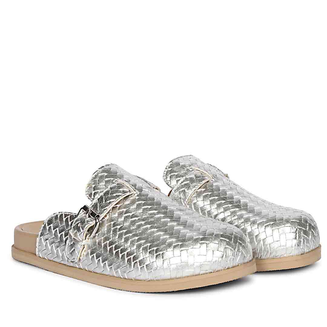 ViviBlu Silver Leather Mules - Image 2