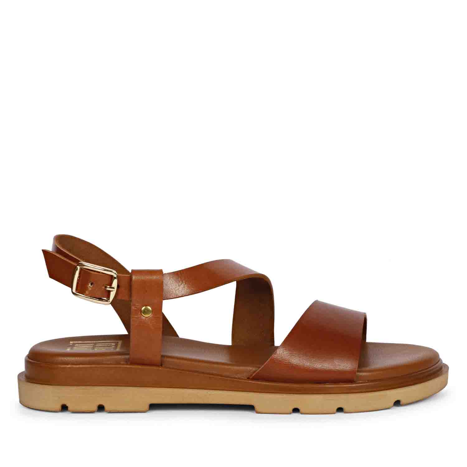 ViviBlu Tan Leather Flat Sandals