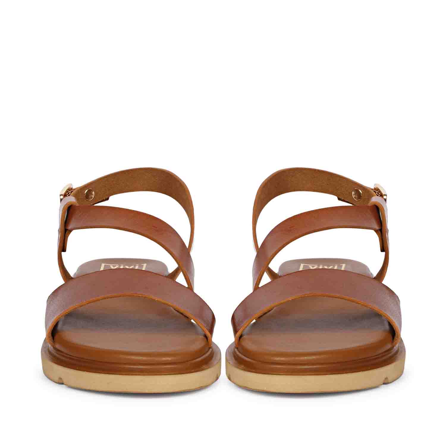 ViviBlu Tan Leather Flat Sandals - Image 3