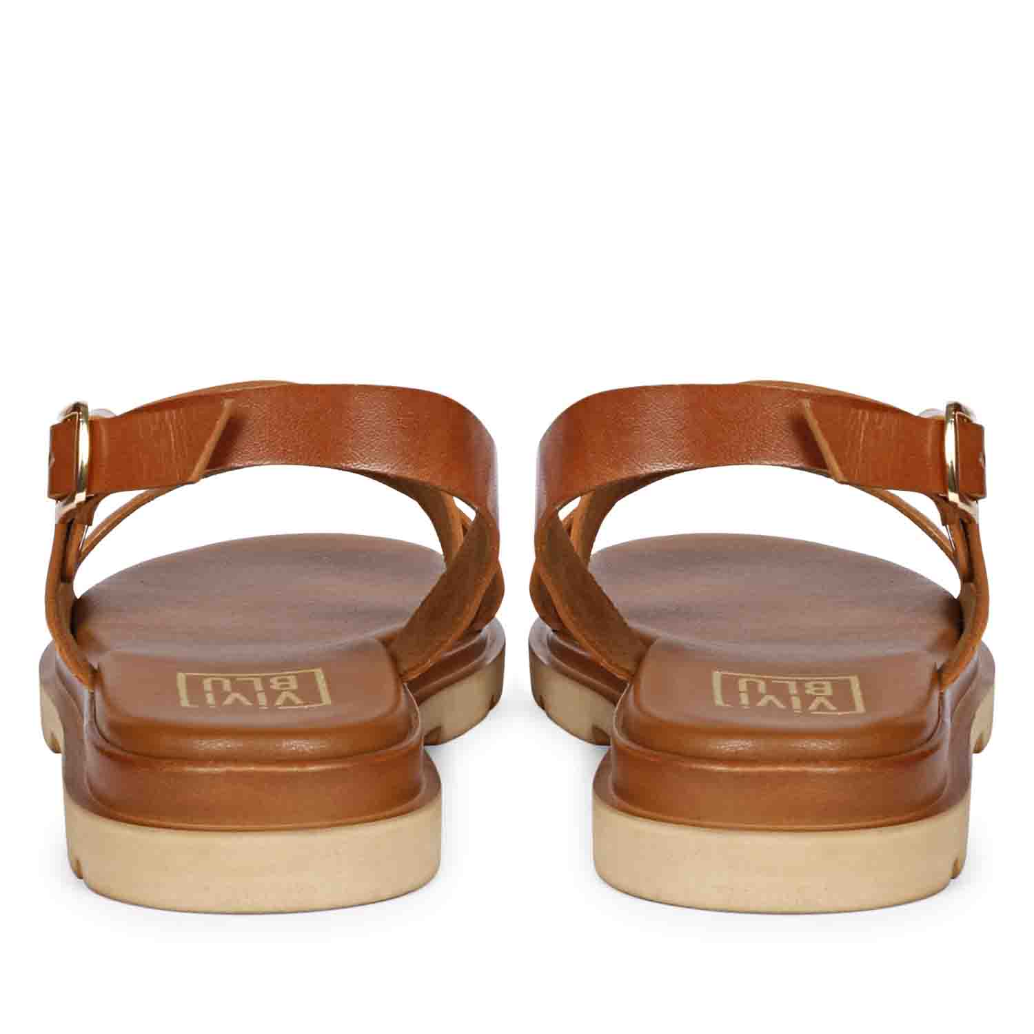 ViviBlu Tan Leather Flat Sandals - Image 5