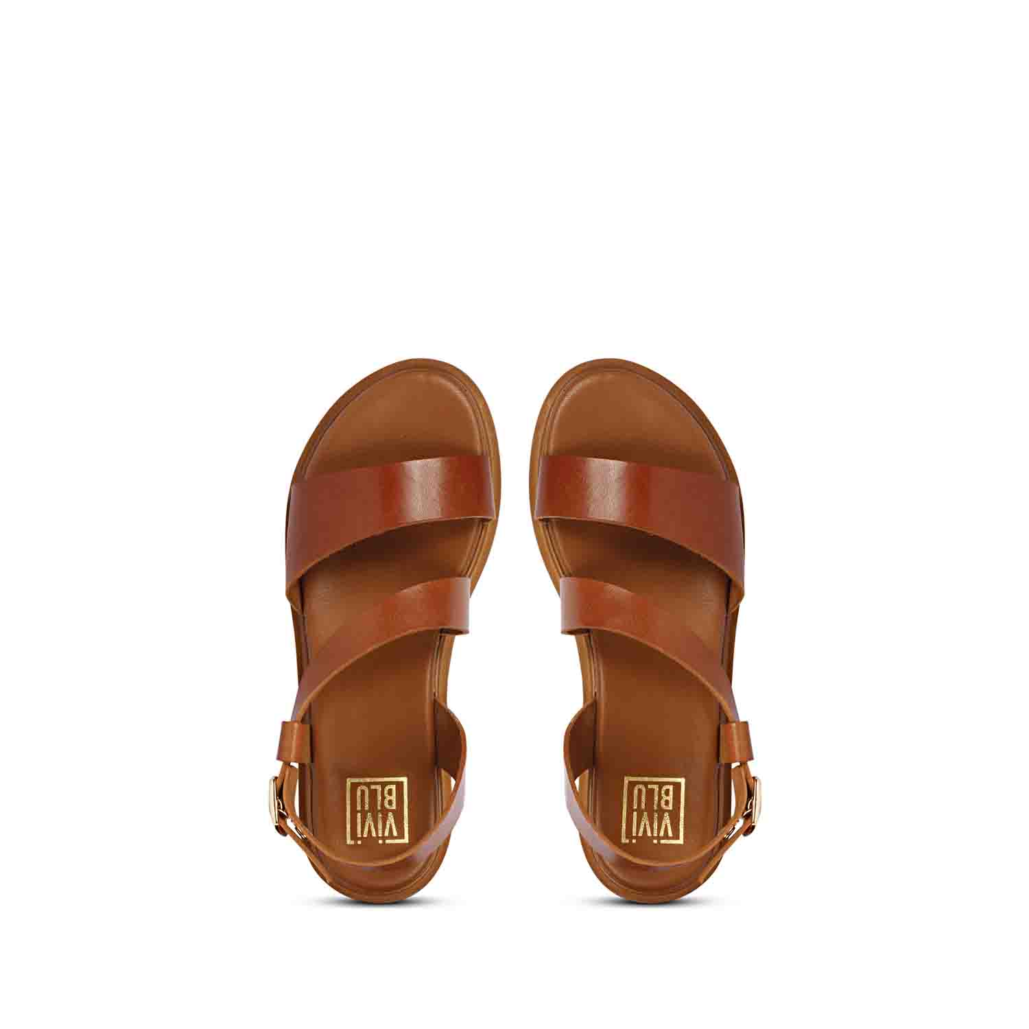 ViviBlu Tan Leather Flat Sandals - Image 6