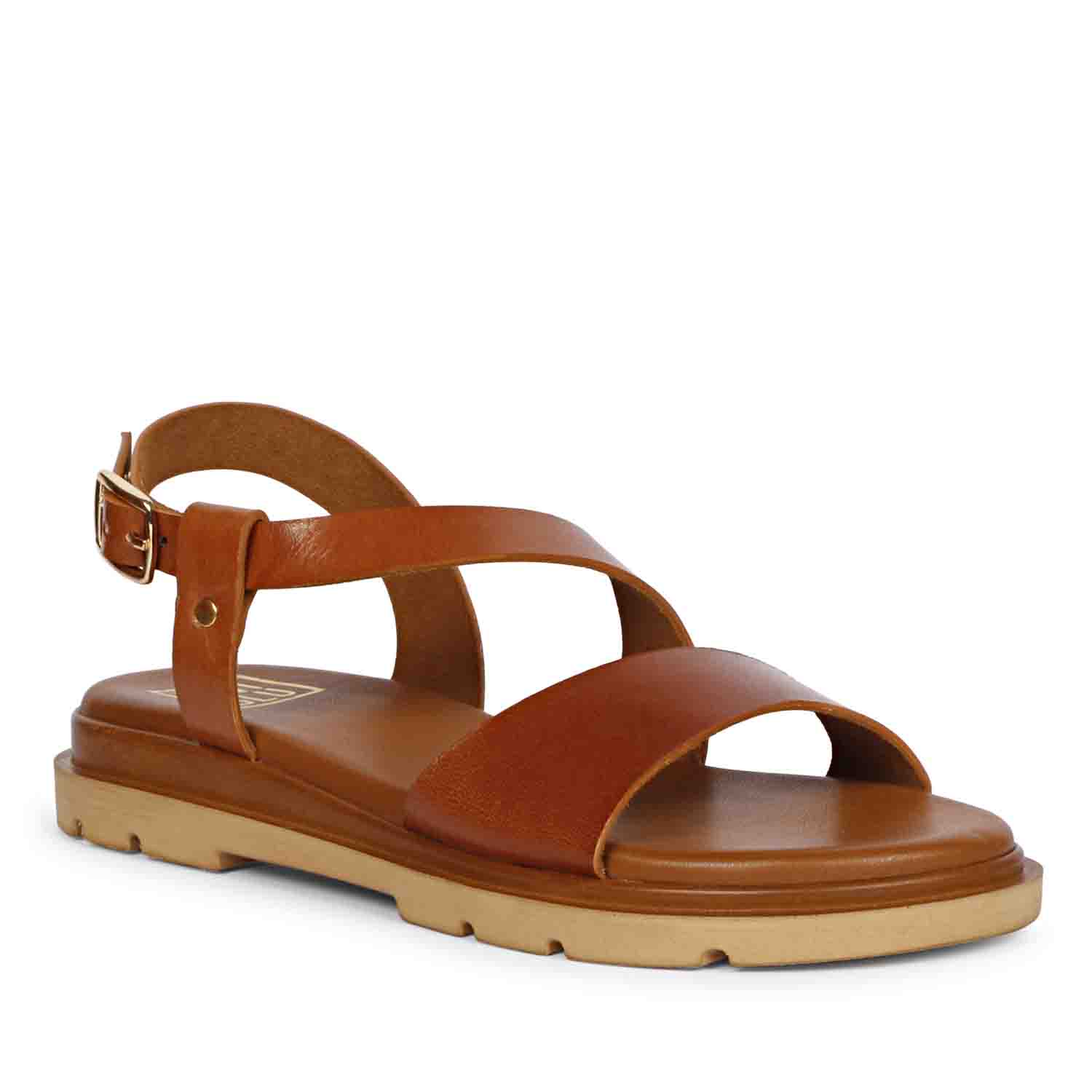 ViviBlu Tan Leather Flat Sandals - Image 7