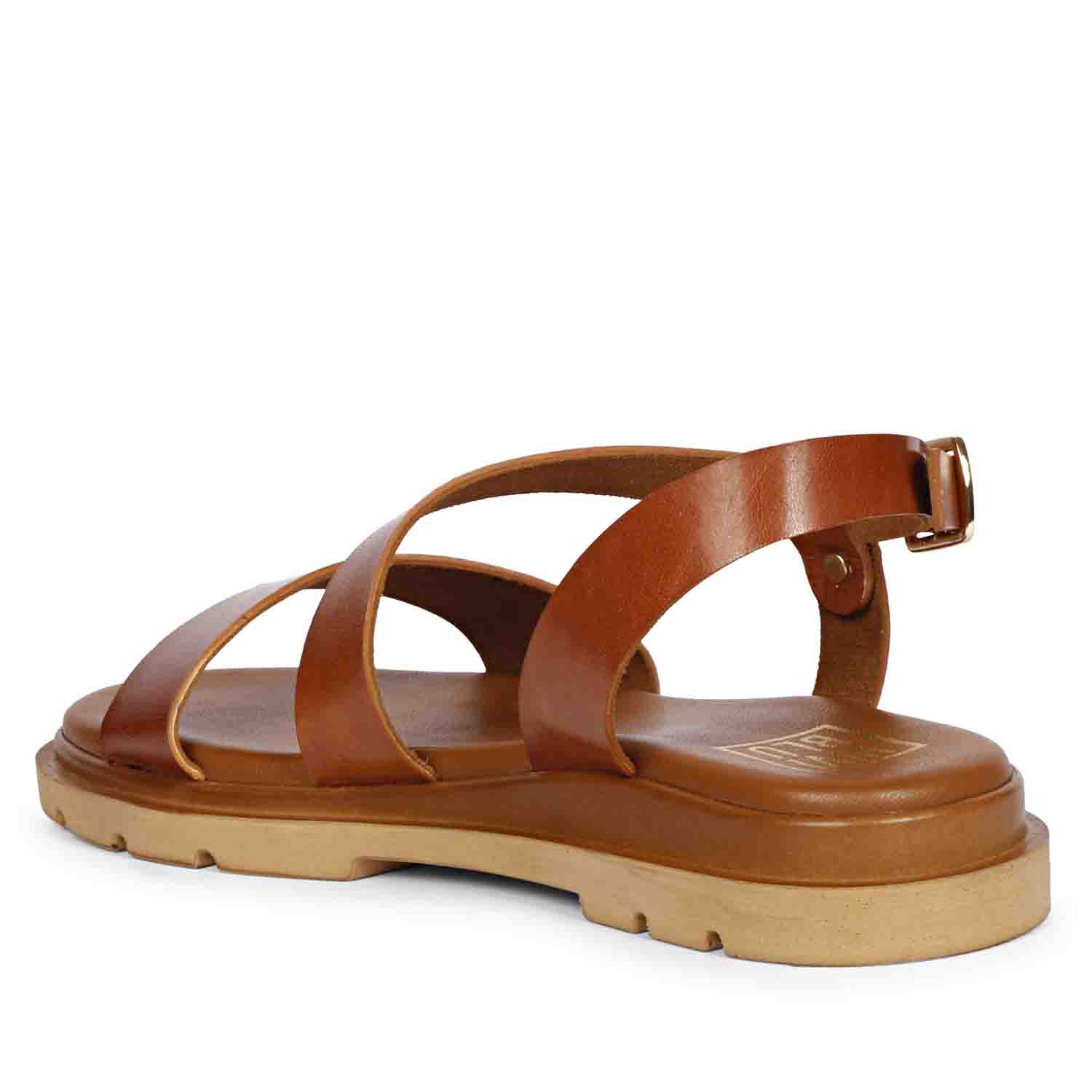 ViviBlu Tan Leather Flat Sandals - Image 9
