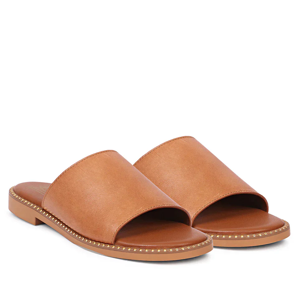 Aria Tan Leather Flat Sandals - Image 2