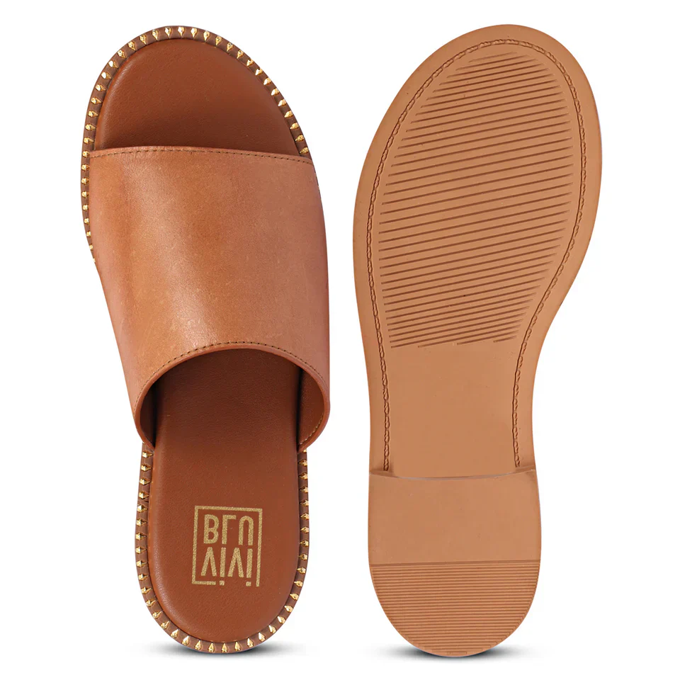 Aria Tan Leather Flat Sandals - Image 6