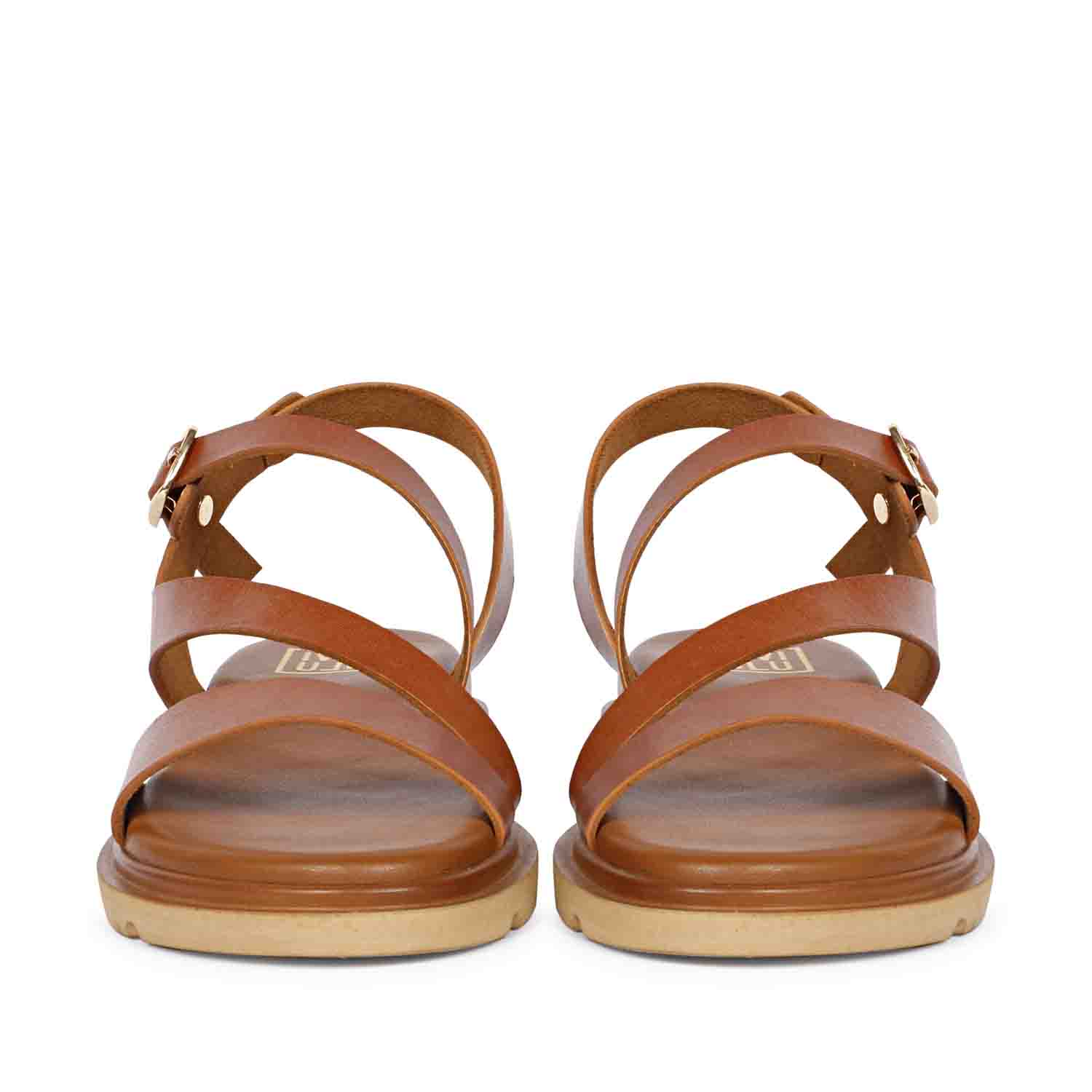 ViviBlu Tan Leather Flat Sandals - Image 3