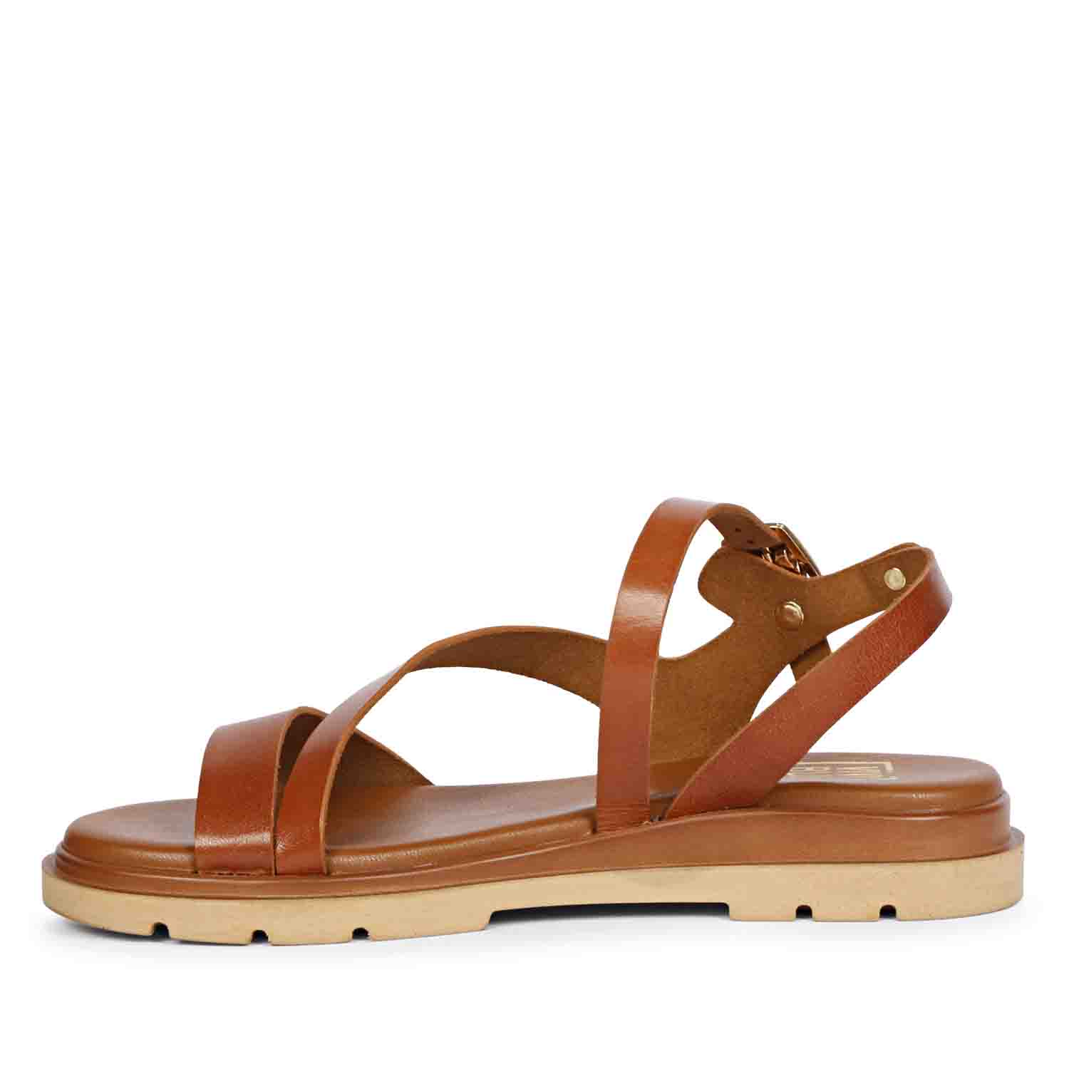 ViviBlu Tan Leather Flat Sandals - Image 4