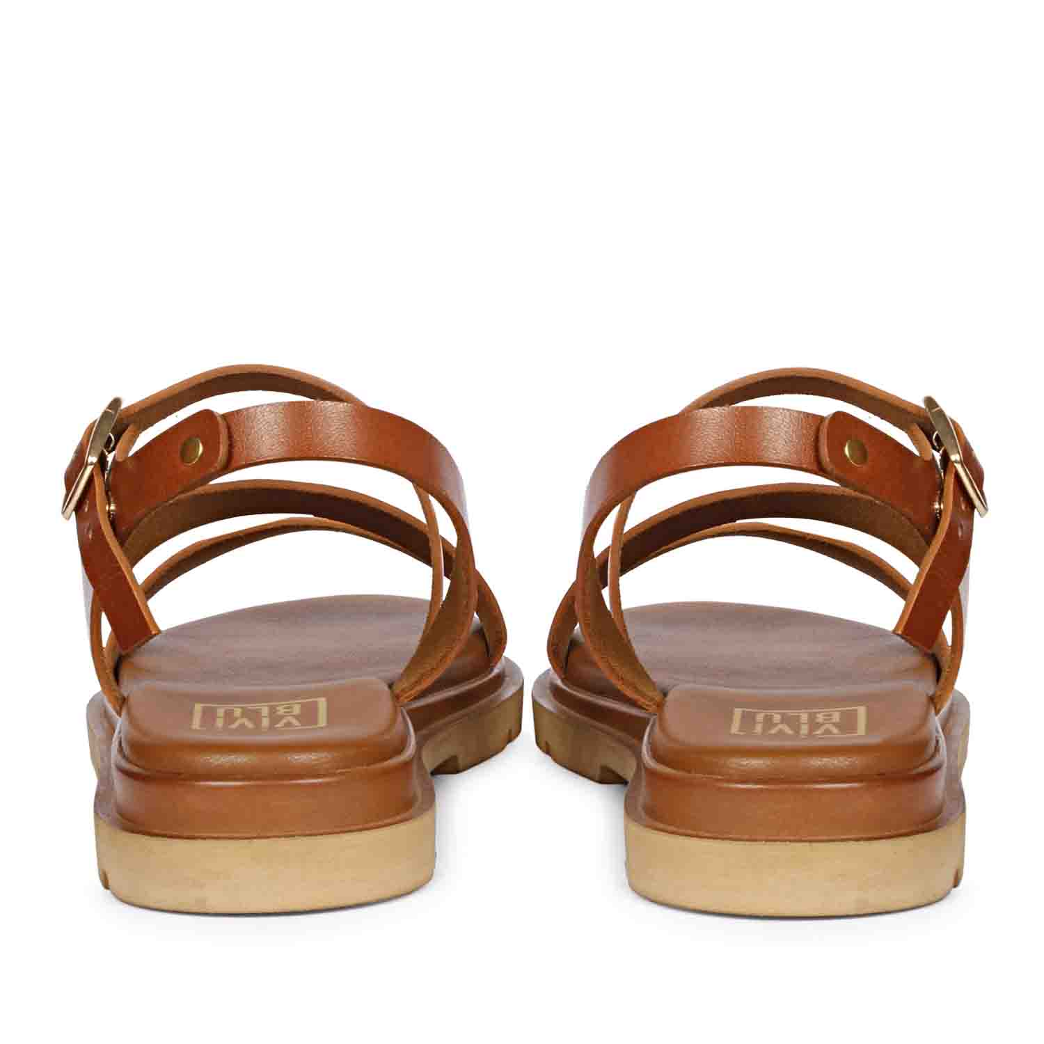 ViviBlu Tan Leather Flat Sandals - Image 5