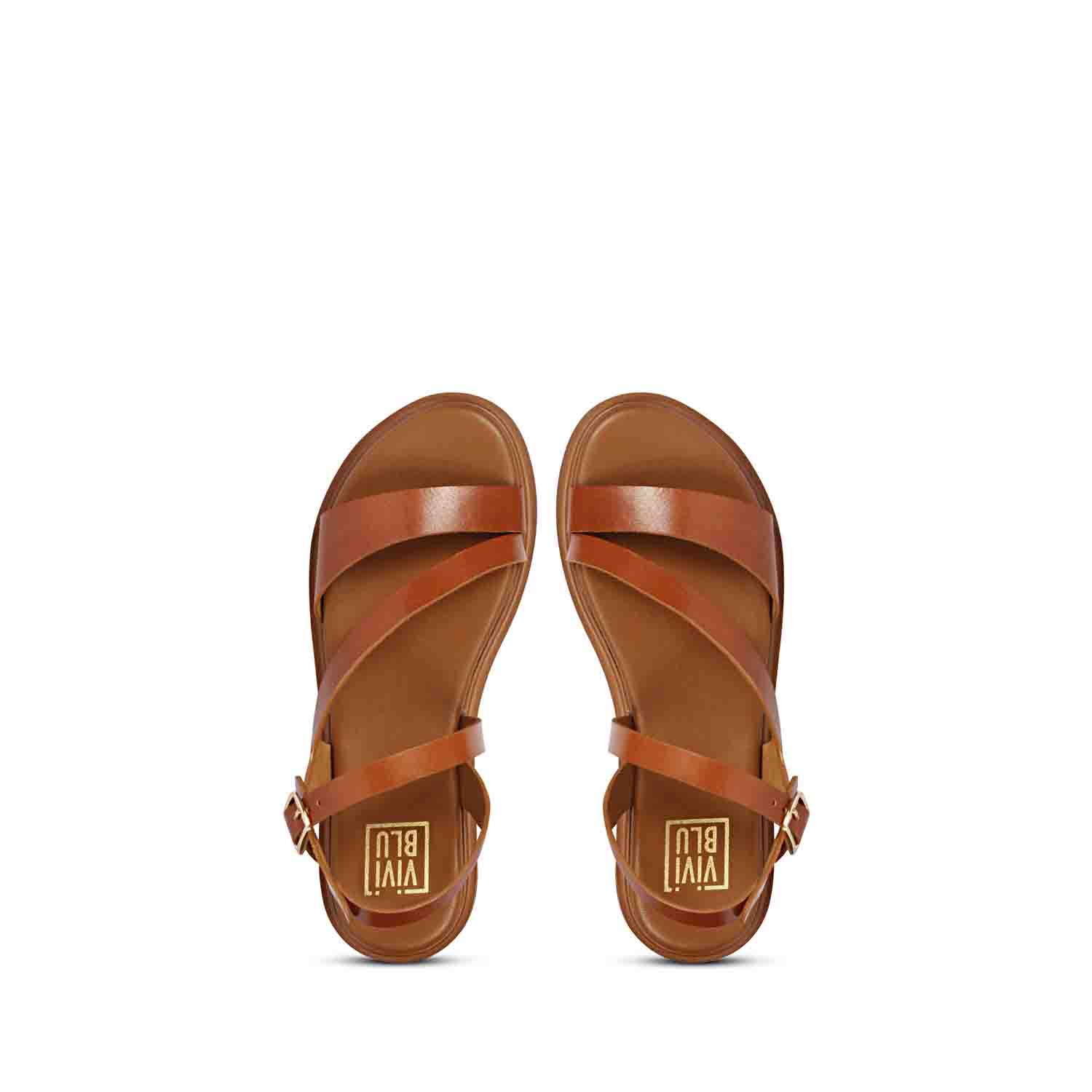 ViviBlu Tan Leather Flat Sandals - Image 6