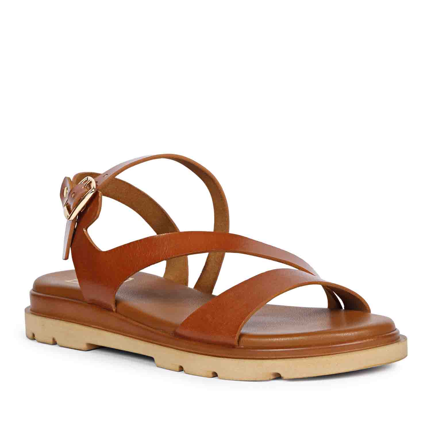 ViviBlu Tan Leather Flat Sandals - Image 7