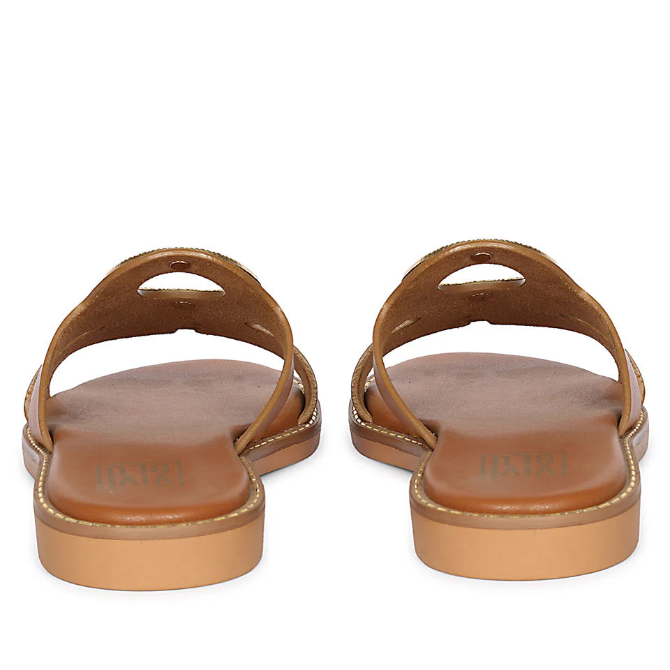 Enrisa Tan Leather Flat Sandals - Image 5