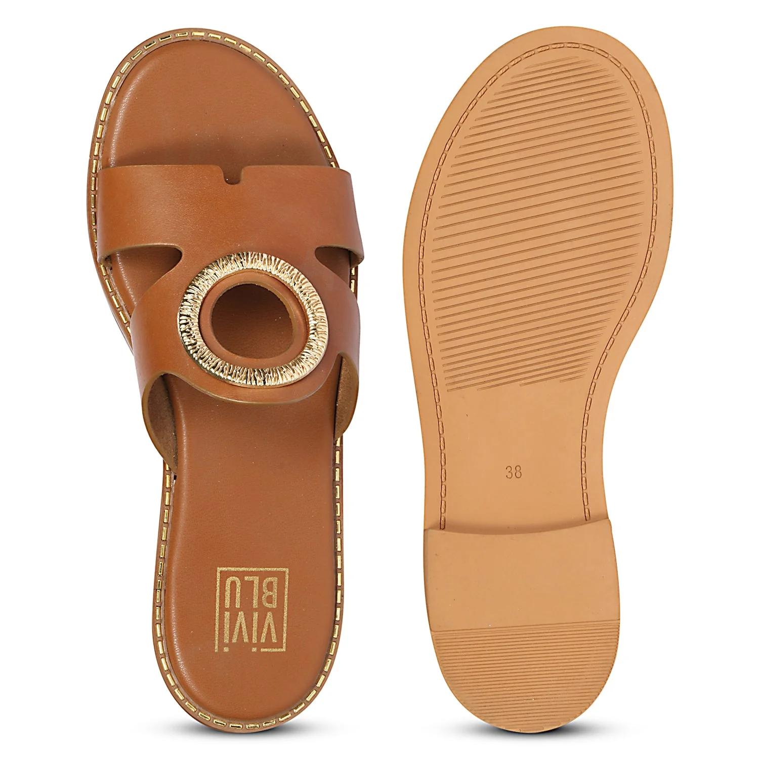 Enrisa Tan Leather Flat Sandals - Image 6