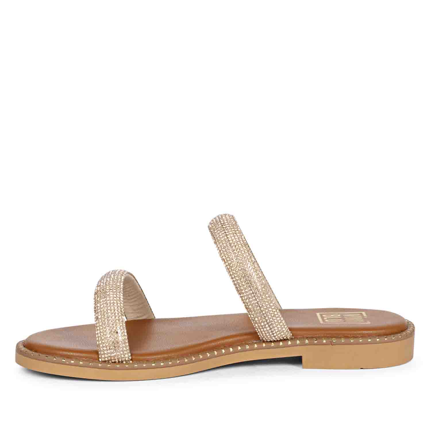 ViviBlu Tan Leather Flat Sandals Embellished With Champange Straps - Image 4