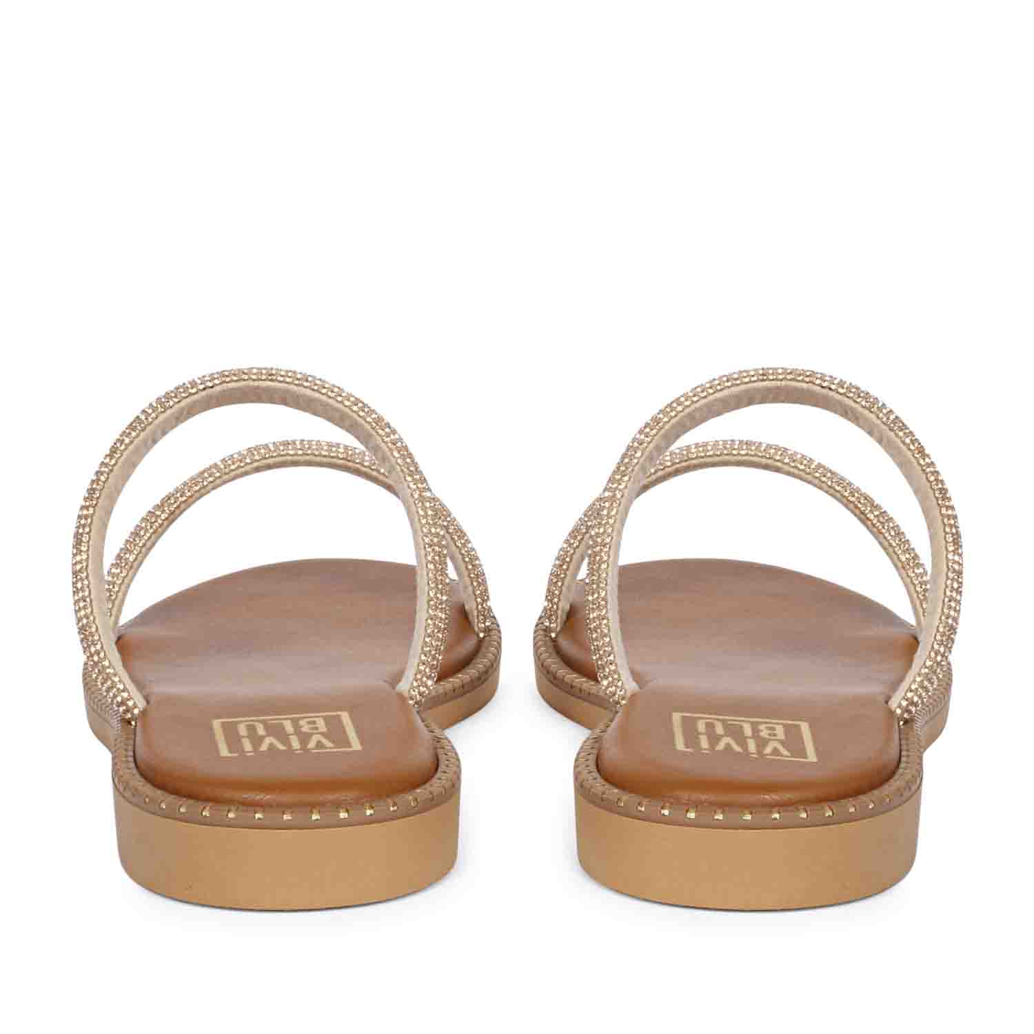 ViviBlu Tan Leather Flat Sandals Embellished With Champange Straps - Image 5