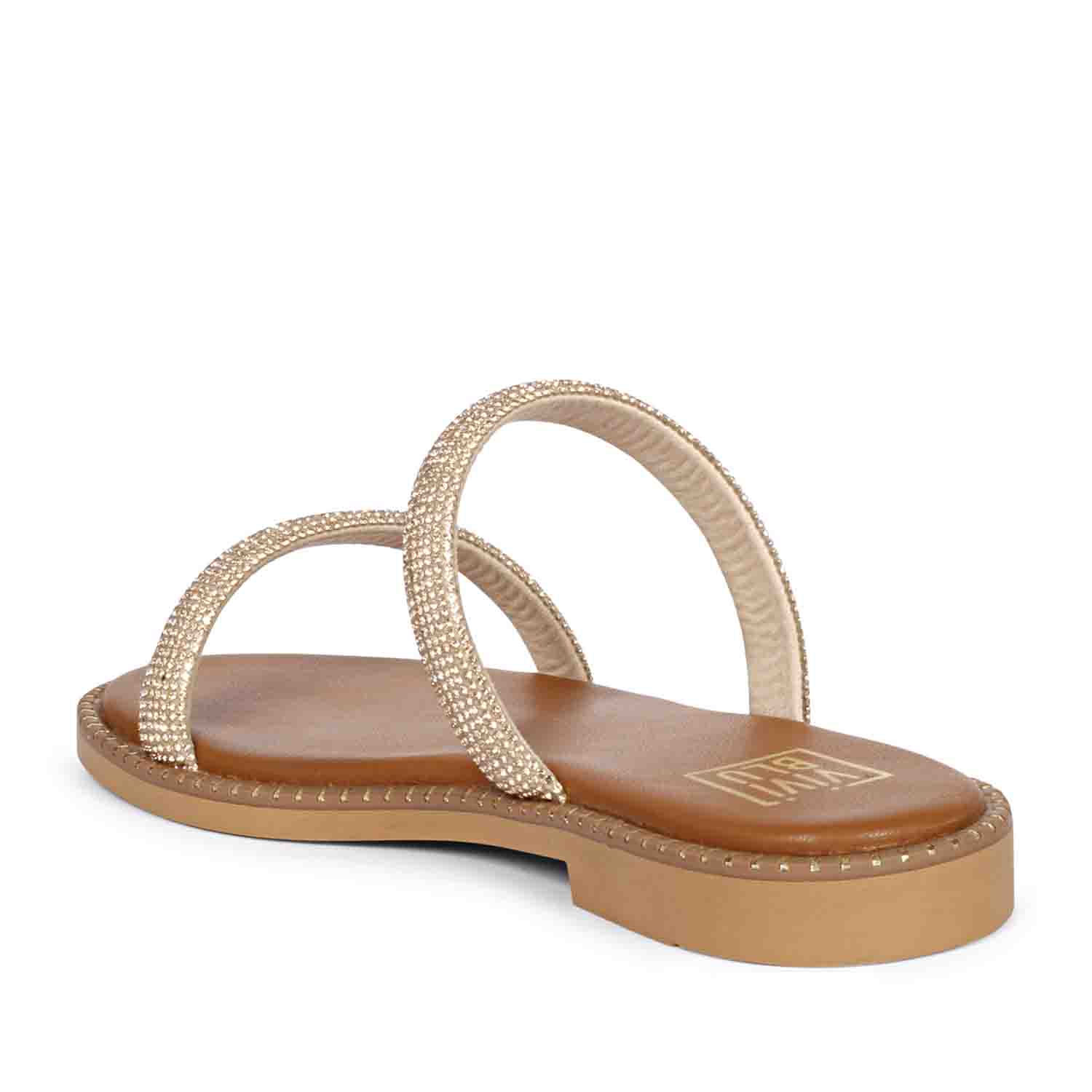ViviBlu Tan Leather Flat Sandals Embellished With Champange Straps - Image 9