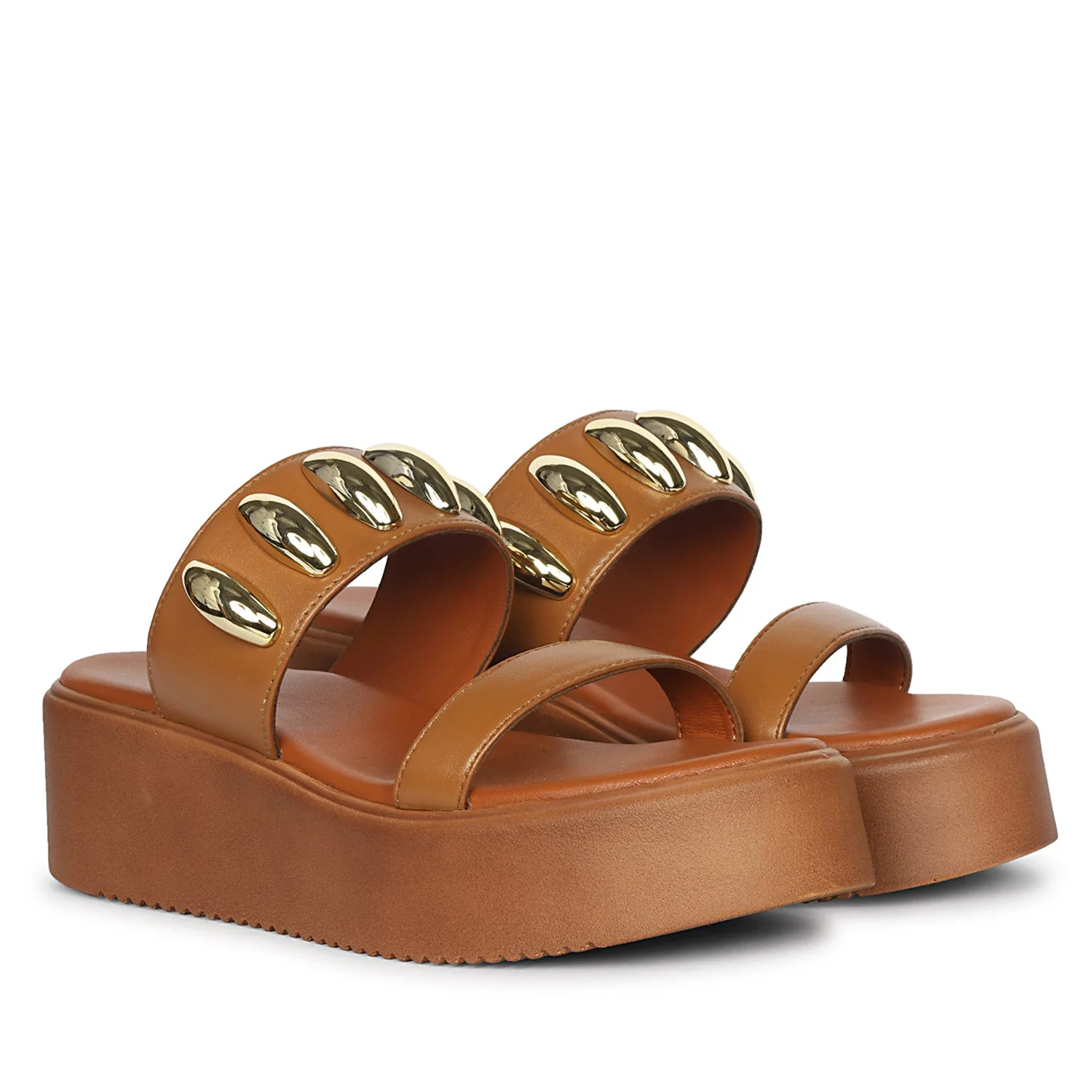 Elowen Tan Leather Paltform Sandals - Image 2