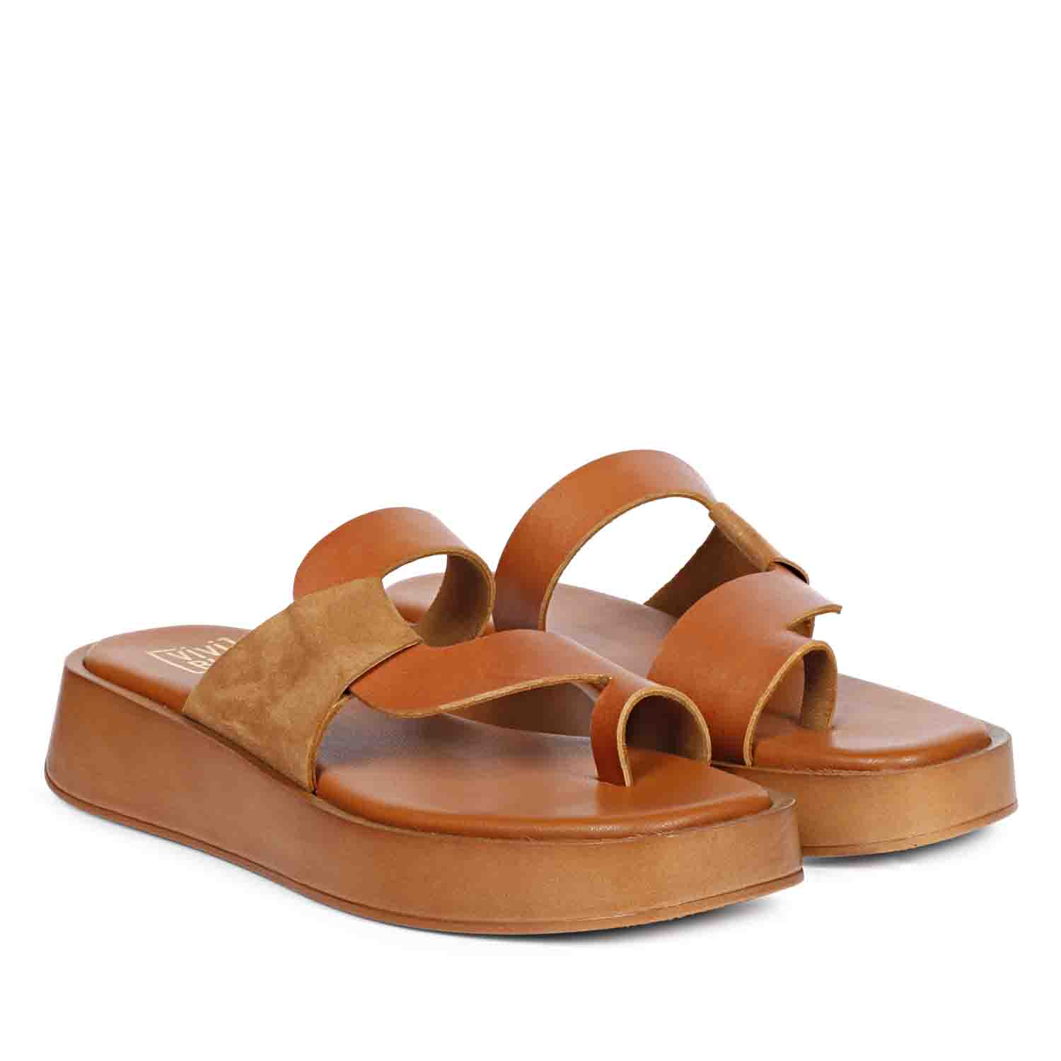 ViviBlu Tan Leather Platform Sandals - Image 3