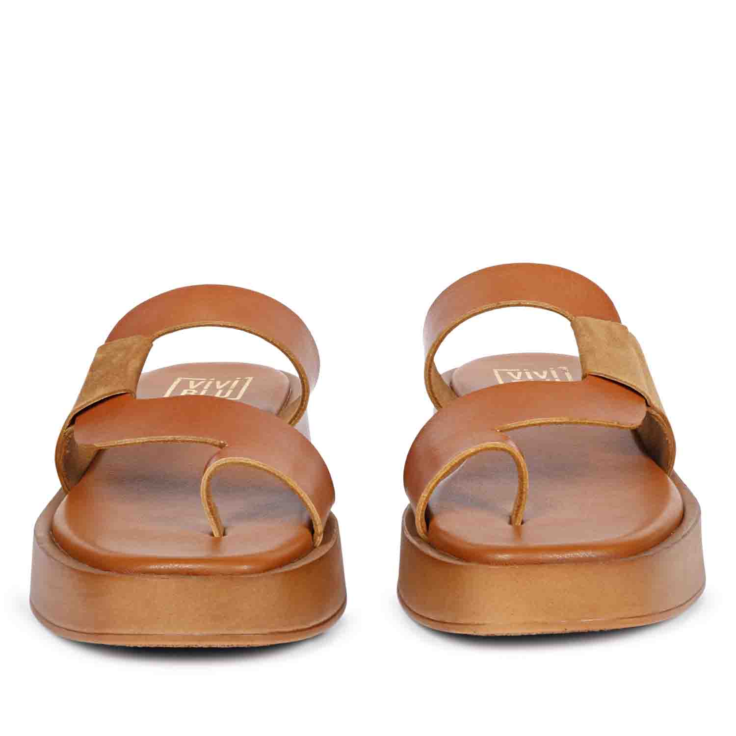 ViviBlu Tan Leather Platform Sandals - Image 4