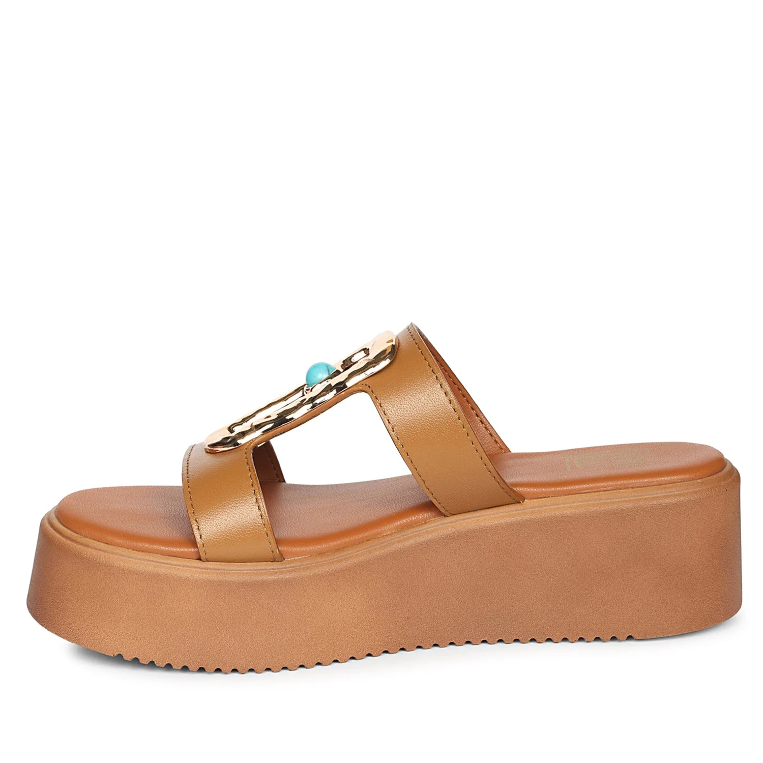 Freja Tan Leather Platform Sandals - Image 3