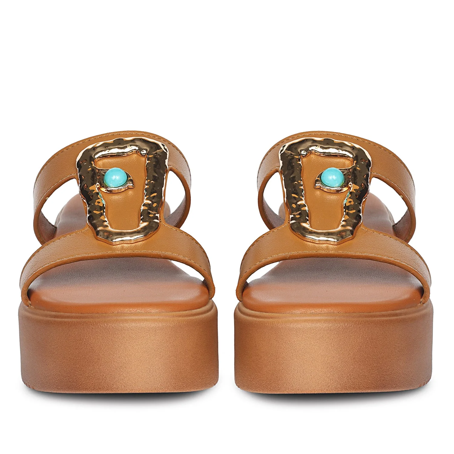 Freja Tan Leather Platform Sandals - Image 4