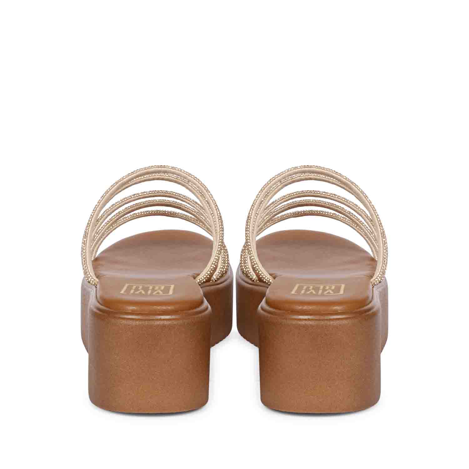 ViviBlu Tan Leather Platform Sandals Embellished With Gold Straps - Image 5