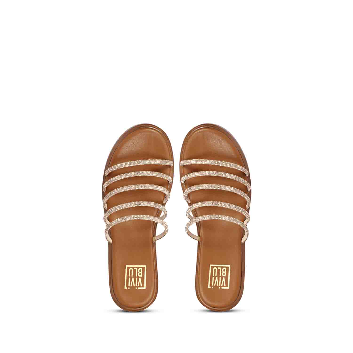 ViviBlu Tan Leather Platform Sandals Embellished With Gold Straps - Image 6