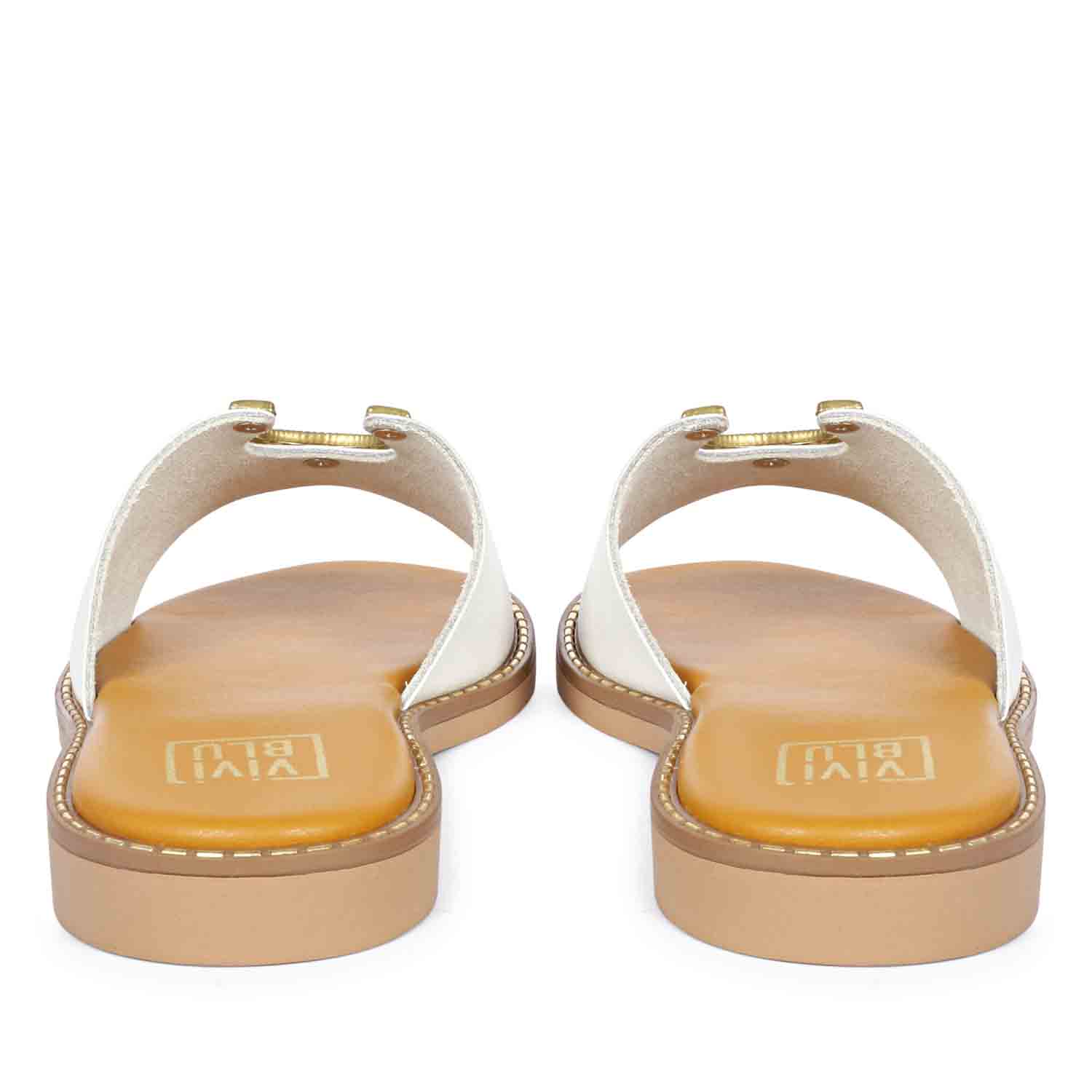 ViviBlu White Leather Flat Sandals - Image 5