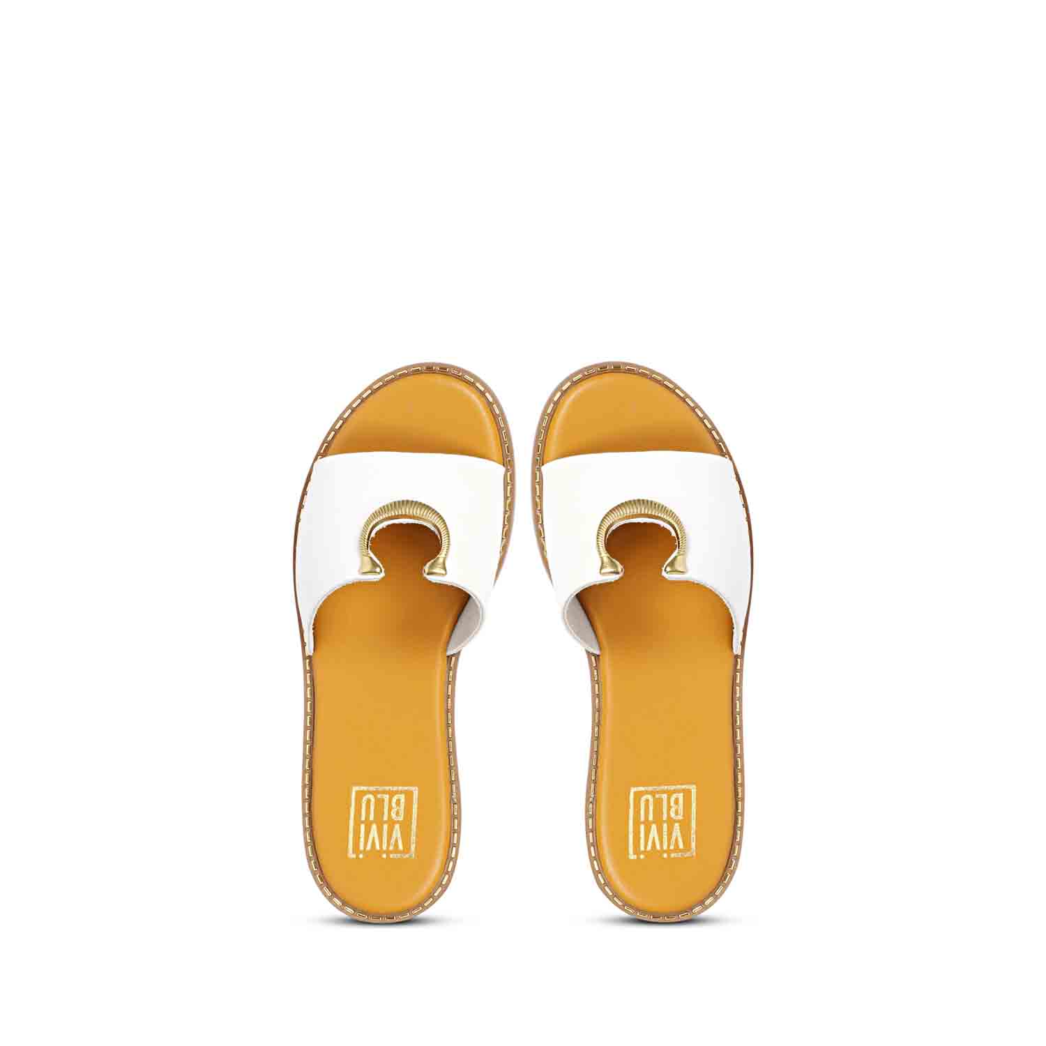 ViviBlu White Leather Flat Sandals - Image 6