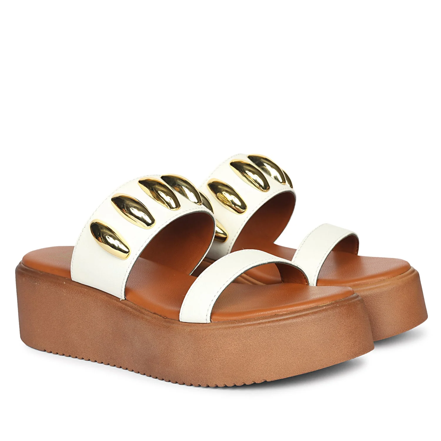 Elowen White Leather Paltform Sandals - Image 3