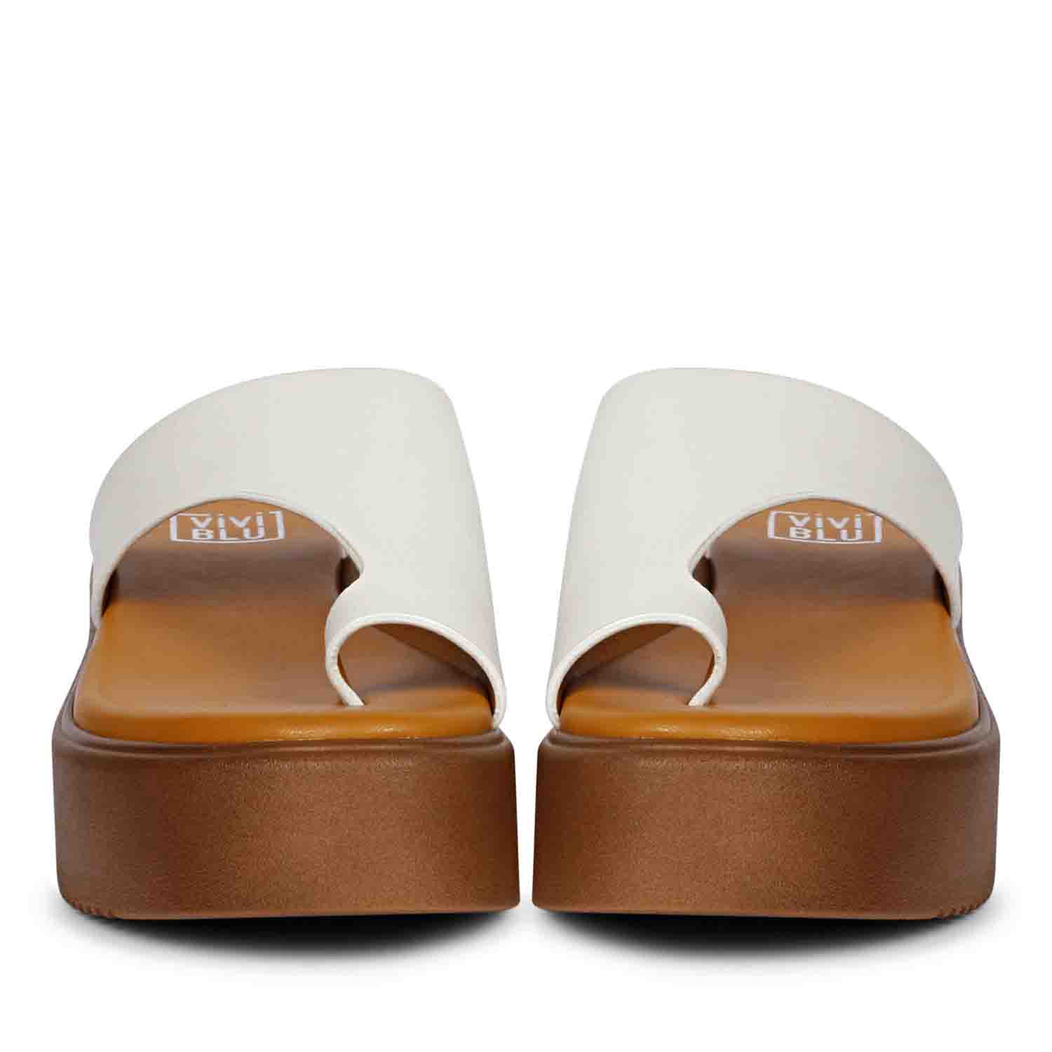 ViviBlu White Leather Platform Sandals - Image 3