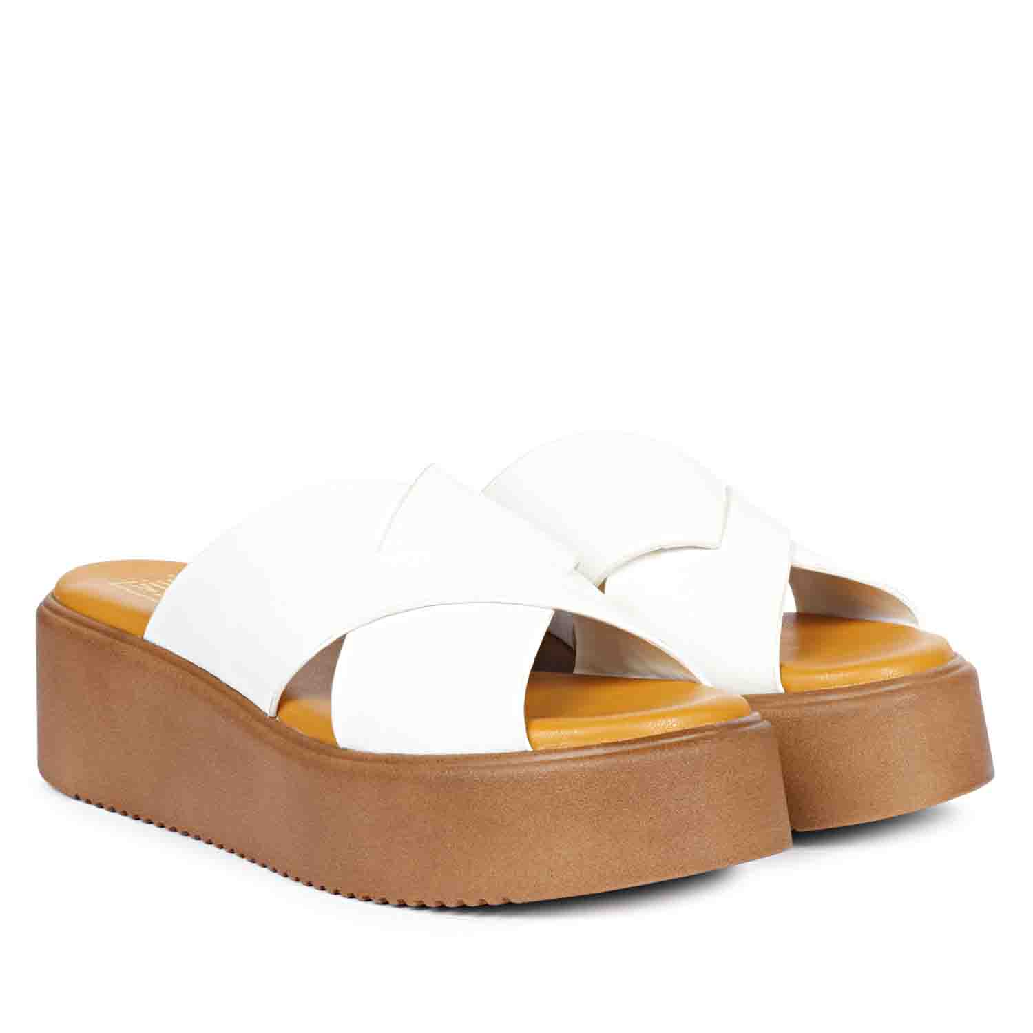 ViviBlu White Leather Platform Sandals - Image 2