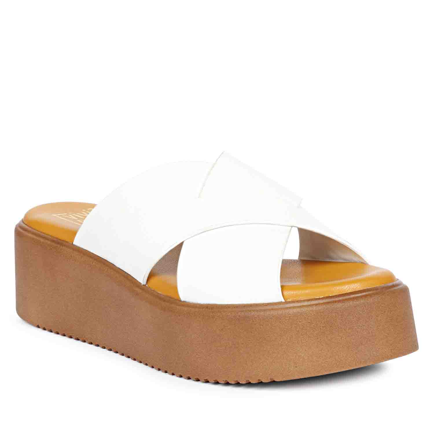 ViviBlu White Leather Platform Sandals - Image 7